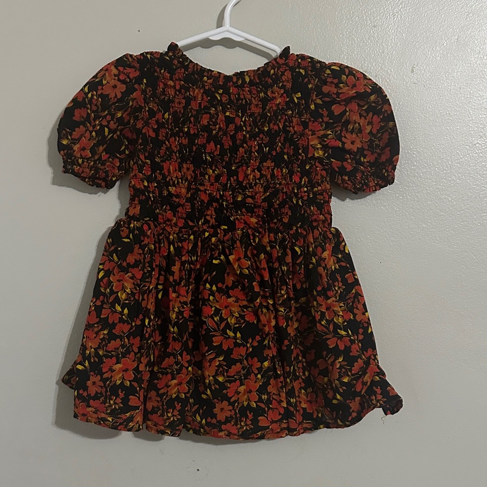 GAP Brown Smocked Babydoll Dress with Puff Sleeves